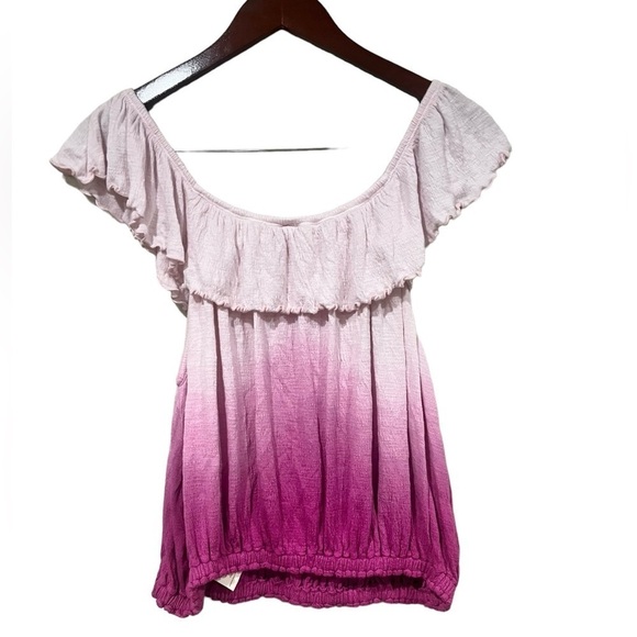 Free People Cora Lee Ombre Tie Dye Top Ruffle Trim Fuschia Pink SIze Medium Boho - Picture 5 of 10
